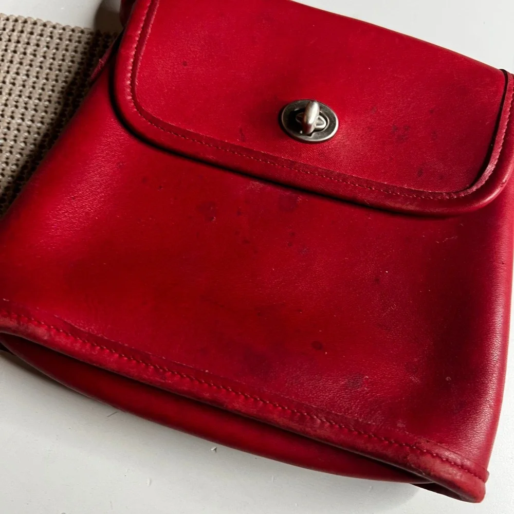 Vintage Coach Red Leather Crossbody Turnlock Bag 9049 Costa Rica Handcrafted